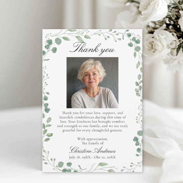 Eukalyptus Efter Begravning Minnes Sympati  Tack Kort (Eucalytus After Funeral Memorial Sympathy Photo Thank You Card)