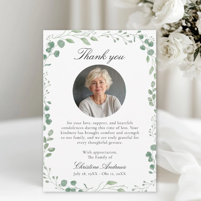 Eukalyptus Efter Begravning Minnes Sympati  Tack Kort (Eucalytus After Funeral Memorial Sympathy Thank You Card)