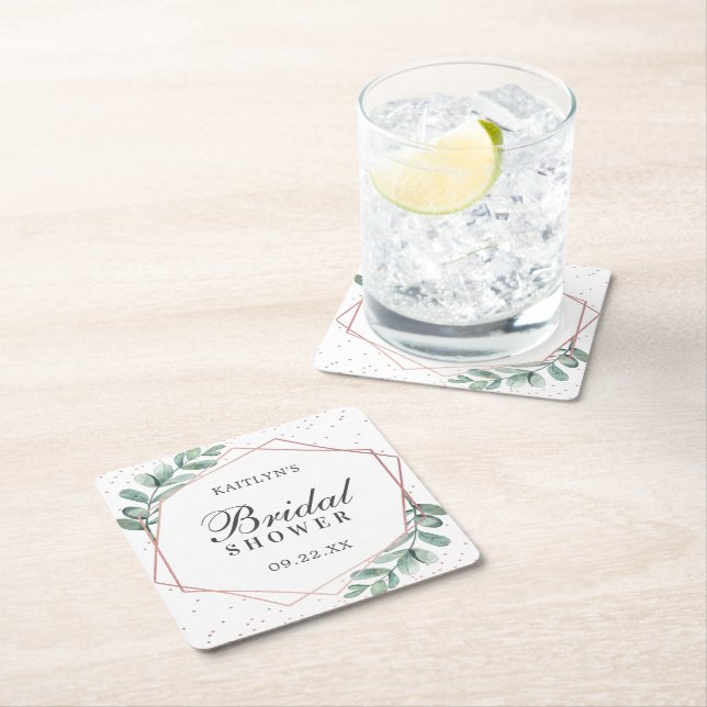 Eukalyptus geometrisk roséguld folie bröllopsfest underlägg papper kvadrat (Insitu)