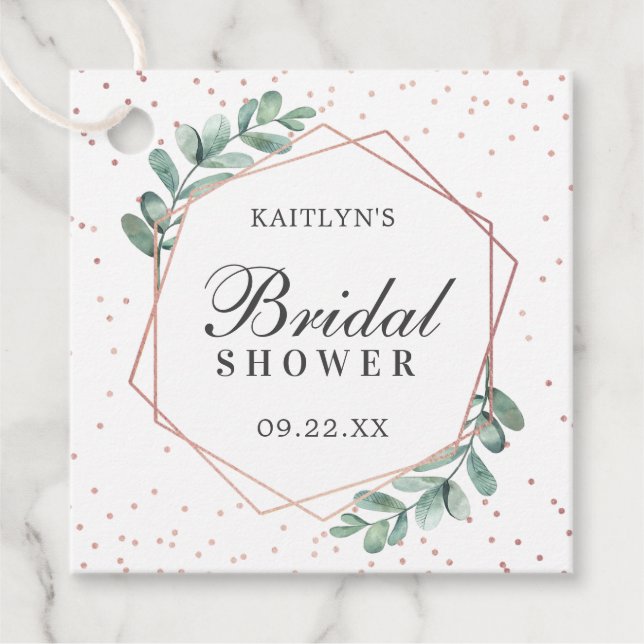 Eukalyptus Geometrisk Rosguld Folie Bröllopsfest Gåvor Etiketter (Framsida)