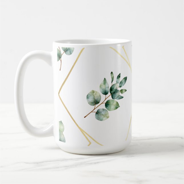 Eukalyptus Geometriskt Guld Mönster Kaffemugg (Vänster)
