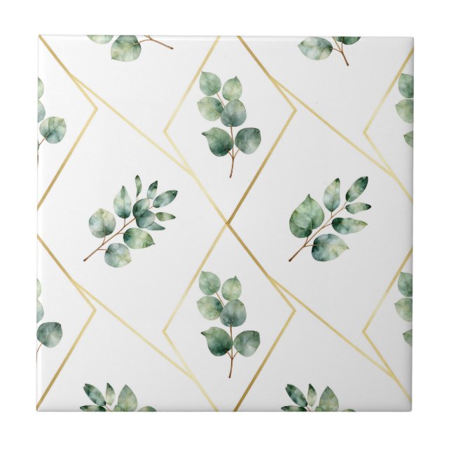 Eukalyptus Geometriskt Guld Mönster Kakelplatta (Framsidan)
