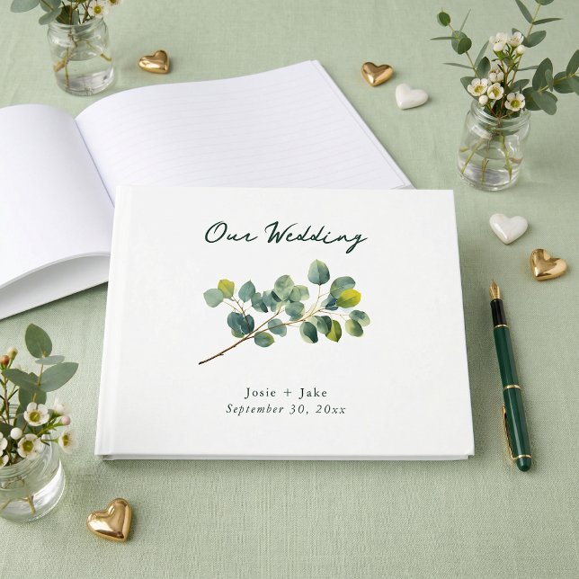 Eukalyptus gren grön bröllopsgästbok gästböcker (Eucalyptus branch green wedding guest book)