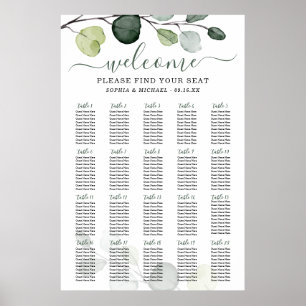 Eukalyptus Grön Bröllops Sätesplan Poster