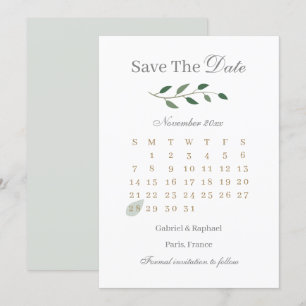 Eukalyptus Grön Kalender Spara Datum Bröllop Inbjudningar