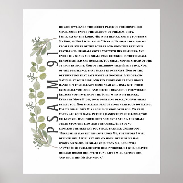 Eukalyptus Grönska Bibel Konst Psalm 91 Affisch (Framsidan)