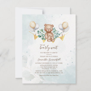 Eukalyptus Grönska Björn Akvarell Baby Shower Inbjudningar