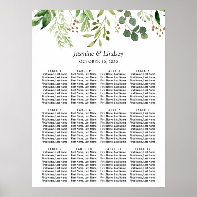 Eukalyptus Grönska Blommor Bröllop Placeringsplan Poster (Framsidan)