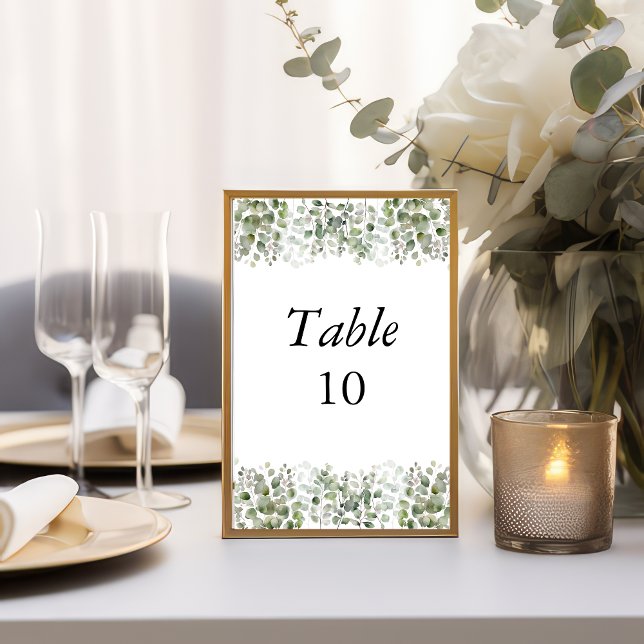 Eukalyptus Grönska Bröllops Bord Nummer Kort (Eucalyptus Greenery Watercolor Wedding Table Number Cards)