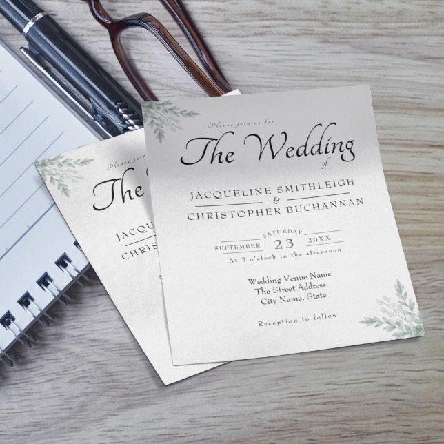 Eukalyptus grönska budget bröllopsinbjudan flygblad (Skapare uppladdad)