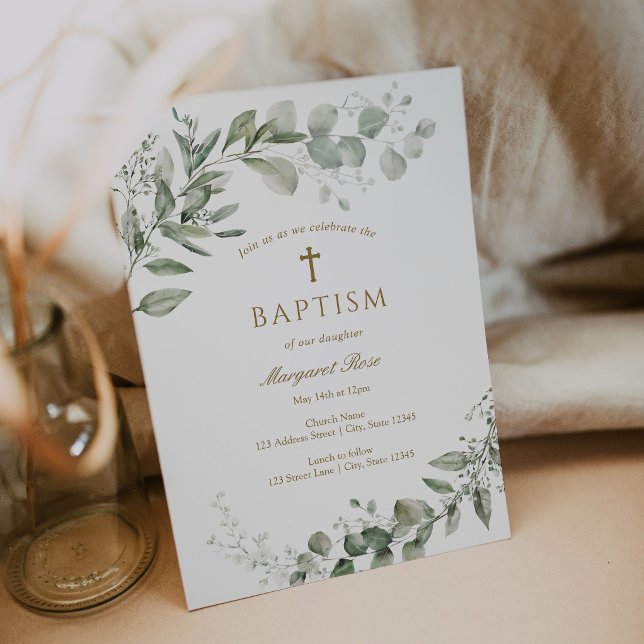 Eukalyptus Grönska Dop Religiös Inbjudningar (Skapare uppladdad)