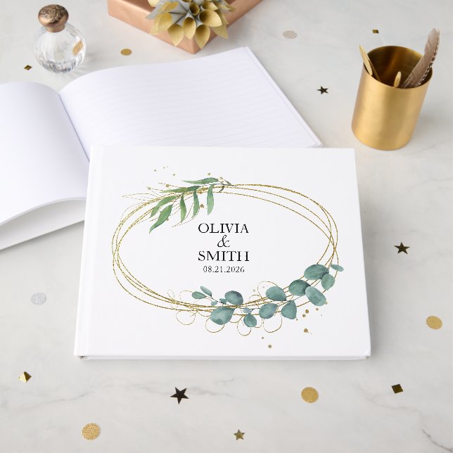 Eukalyptus Grönska Elegant Akvarellmönster Gästböcker (Framsida Öppen)
