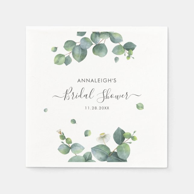 Eukalyptus Grönska Elegant Bröllopsdusch Papper Pappersservett (Framsidan)