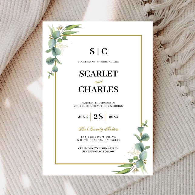 Eukalyptus Grönska Geometrisk Blommig Bröllop Inbjudningar (Eucalyptus greenery geometric invitation creates a stylish first impression for your wedding.)