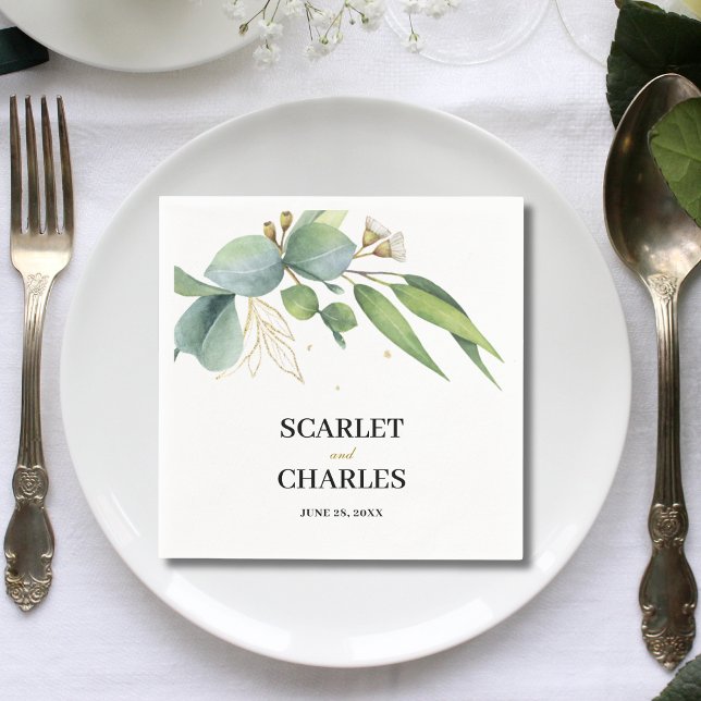Eukalyptus Grönska Geometrisk Blommig Bröllop Pappersservett (Eucalyptus greenery geometric wedding napkins add modern style to every place setting.)