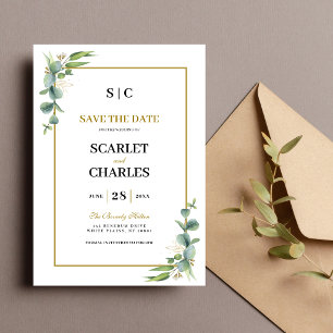 Eukalyptus Grönska Geometrisk Blommig Bröllop Spara Datumet