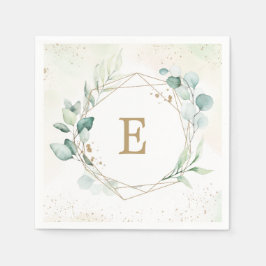 Eukalyptus Grönska Geometriskt Monogram Bröllop Pappersservett