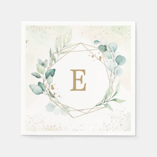 Eukalyptus Grönska Geometriskt Monogram Bröllop Pappersservett