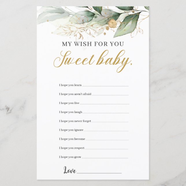 Eukalyptus grönska guld önskar för baby-spelet (Framsida)