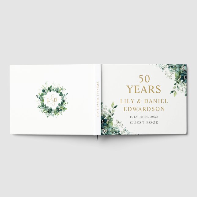 Eukalyptus Grönska Monogram 50-årsjubileum Gästböcker (Full)