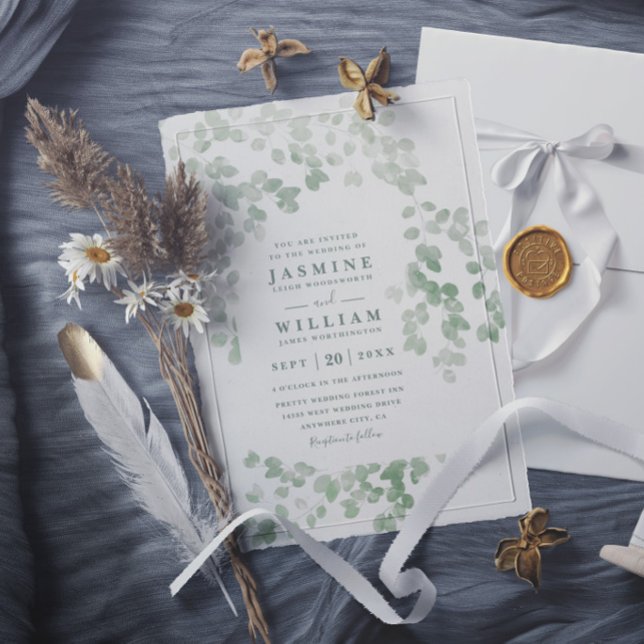 Eukalyptus Grönska Rustik Elegant Modern Bröllop Inbjudningar (Skapare uppladdad)