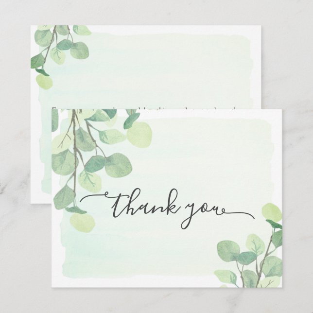 Eukalyptus Grönska Vattenfärg Målad Bakgrund Tack Kort (Fram/baksida)