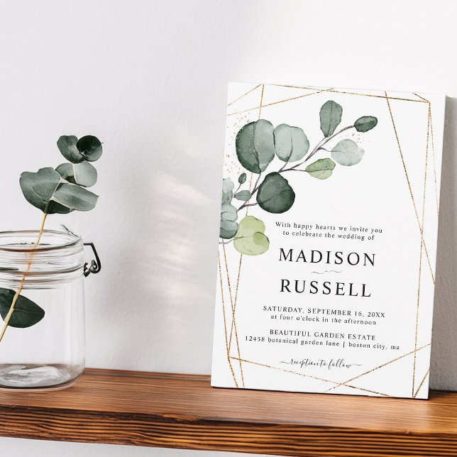 Eukalyptus Guld Grönska Bröllop Inbjudningar (Eucalyptus Gold Greenery Wedding Invitation)
