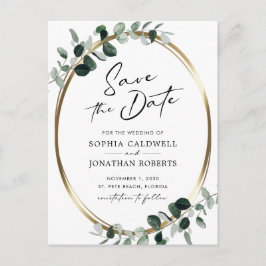 Eukalyptus Guld Modern Kalligrafi Spara Datumet Meddelande Vykort