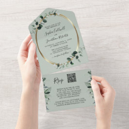 Eukalyptus Guld QR-kod RSVP Salvia Bröllop