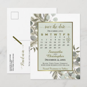 Eukalyptus & Guld Tall Salvia Spara datum-kalender Meddelande Vykort