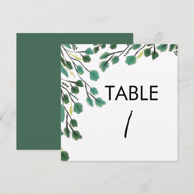 Eukalyptus Handritet Blad Bordskort (Fram/baksida)