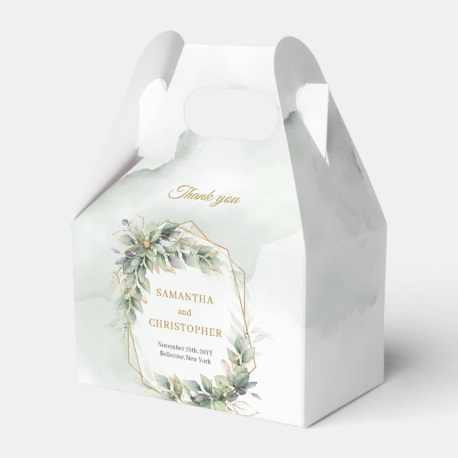 eukalyptus i grönten Böhmen och guld bröllop Presentaskar (Framsidan Sidan)