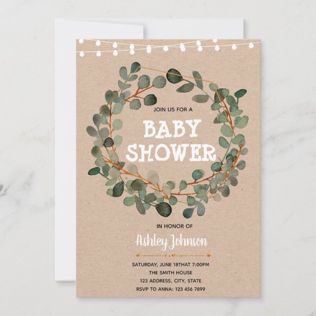 Eukalyptus inbjudan till baby shower (Framsida)
