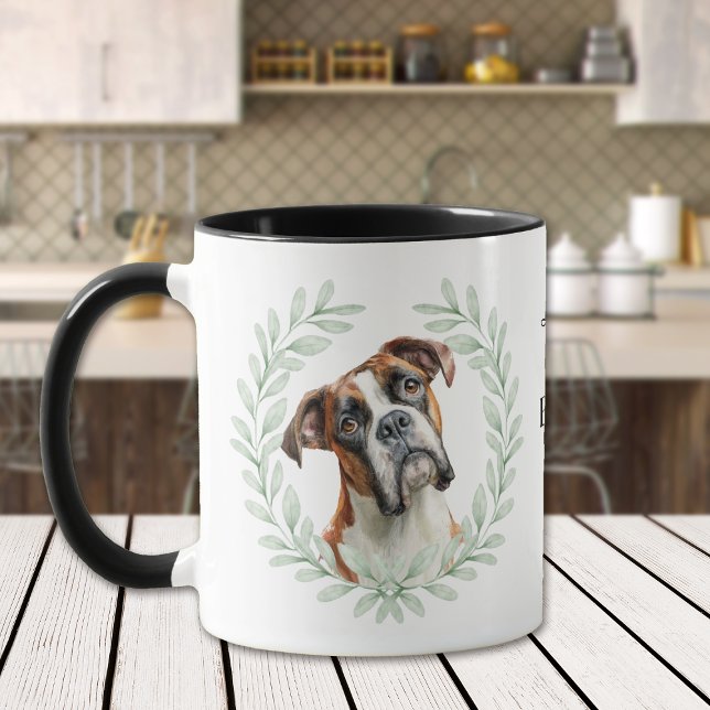 Eukalyptus Krans Boxer Hund Monogram Mugg (Skapare uppladdad)