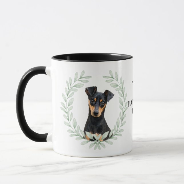 Eukalyptus Krans Manchester Terrier Monogram Mugg (Vänster)