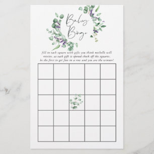 Eukalyptus Lavendel Grönska Baby Shower Bingo