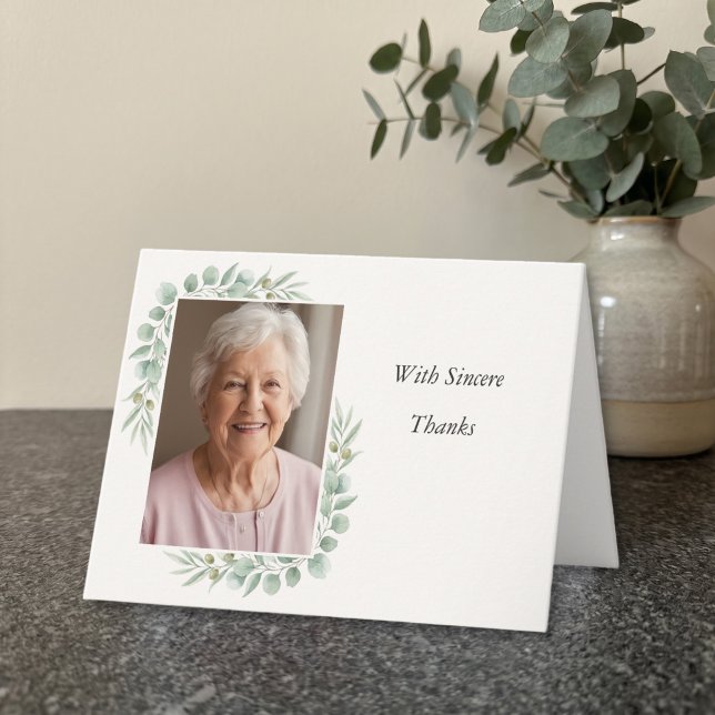 Eukalyptus Livets Firande Foto Tackkort (Photo Thank You Card from the Eucalyptus Celebration of Life collection by Darling & May)