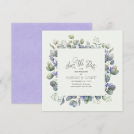 Eukalyptus med lavender Flowers Square Bröllop Spara Datumet