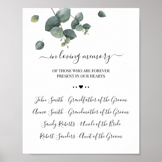 Eukalyptus Minnesmärke Tecken Poster (Framsidan)