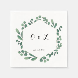 Eukalyptus Modern Kalligrafi Monogram Bröllop Pappersservett
