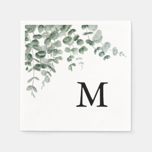 Eukalyptus Modern Kalligrafi Monogram Bröllop Pappersservett