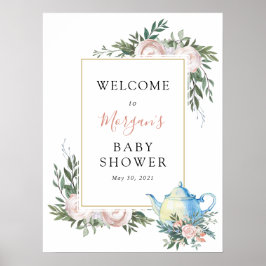 Eukalyptus och blomster Baby Shower Välkomstskylt Poster