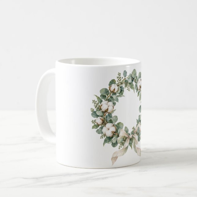 Eukalyptus- och bomullskrans kaffemugg (Framsida vänster)
