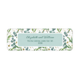 Eukalyptus och Guld Glitter Bröllop Returadress Etikett