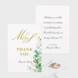 Eukalyptus och guld Monogram Bröllop Tack Kort