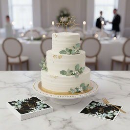 Eukalyptus och guld på den svarta personligen bröl pappersservett