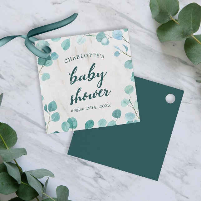 Eukalyptus och marmor Baby Shower Gåvor Etiketter (Skapare uppladdad)