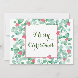 Eukalyptus och röda bär krans platt julkort