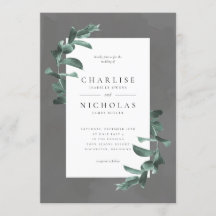 eukalyptus på grått bröllopsinbjudan