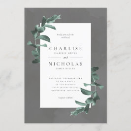 eukalyptus på grått bröllopsinbjudan inbjudningar